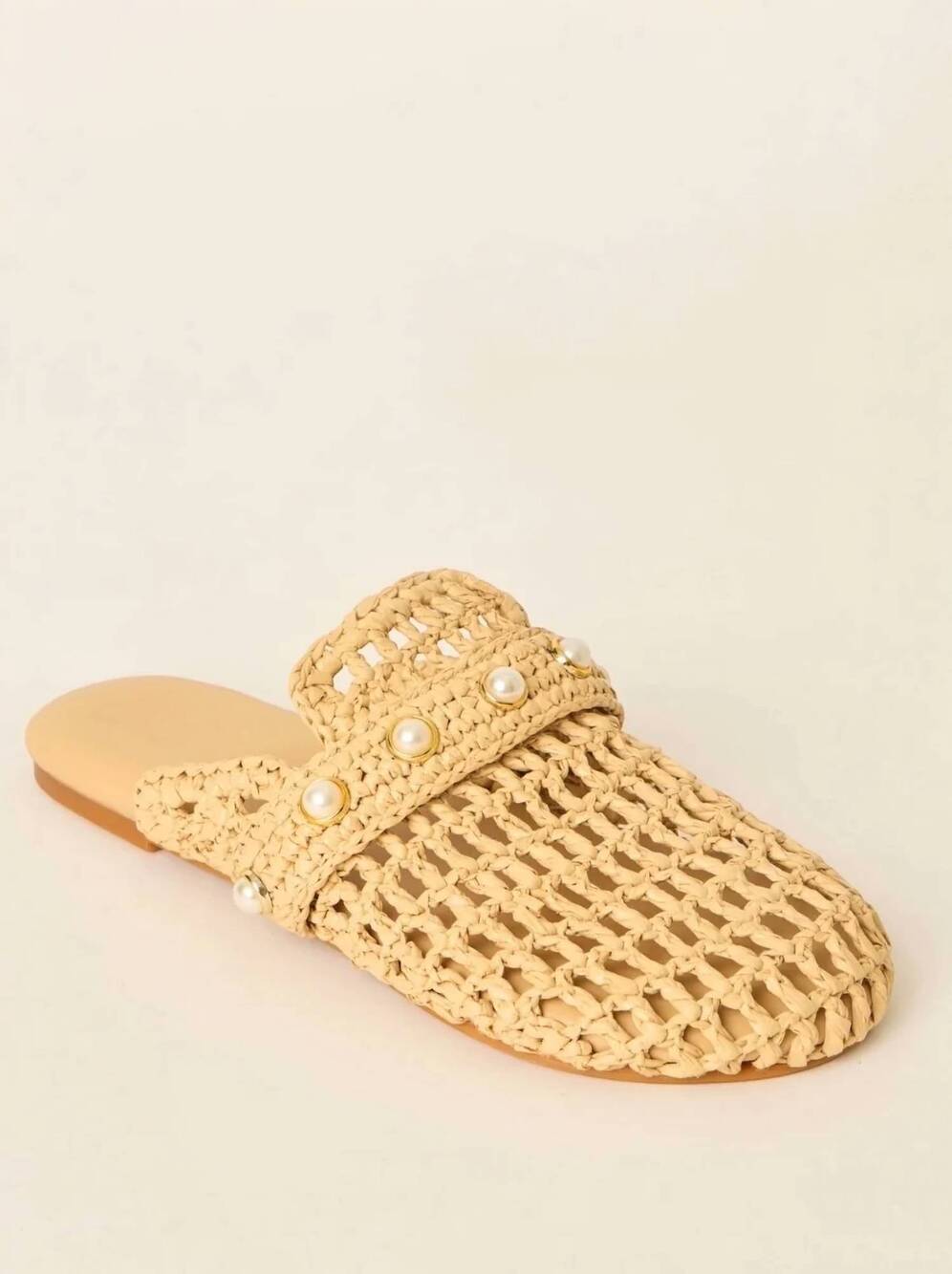 NEW BTB LOS ANGELES women's woven pearl mules in natural